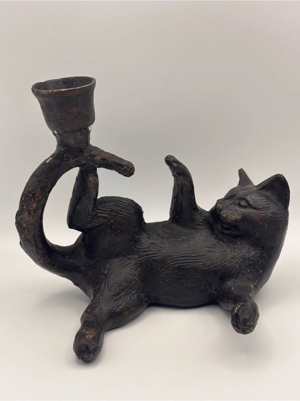 Vintage Cat Shaped Metal Candle Holder, Black Cat Gift, Taper Candle Holder